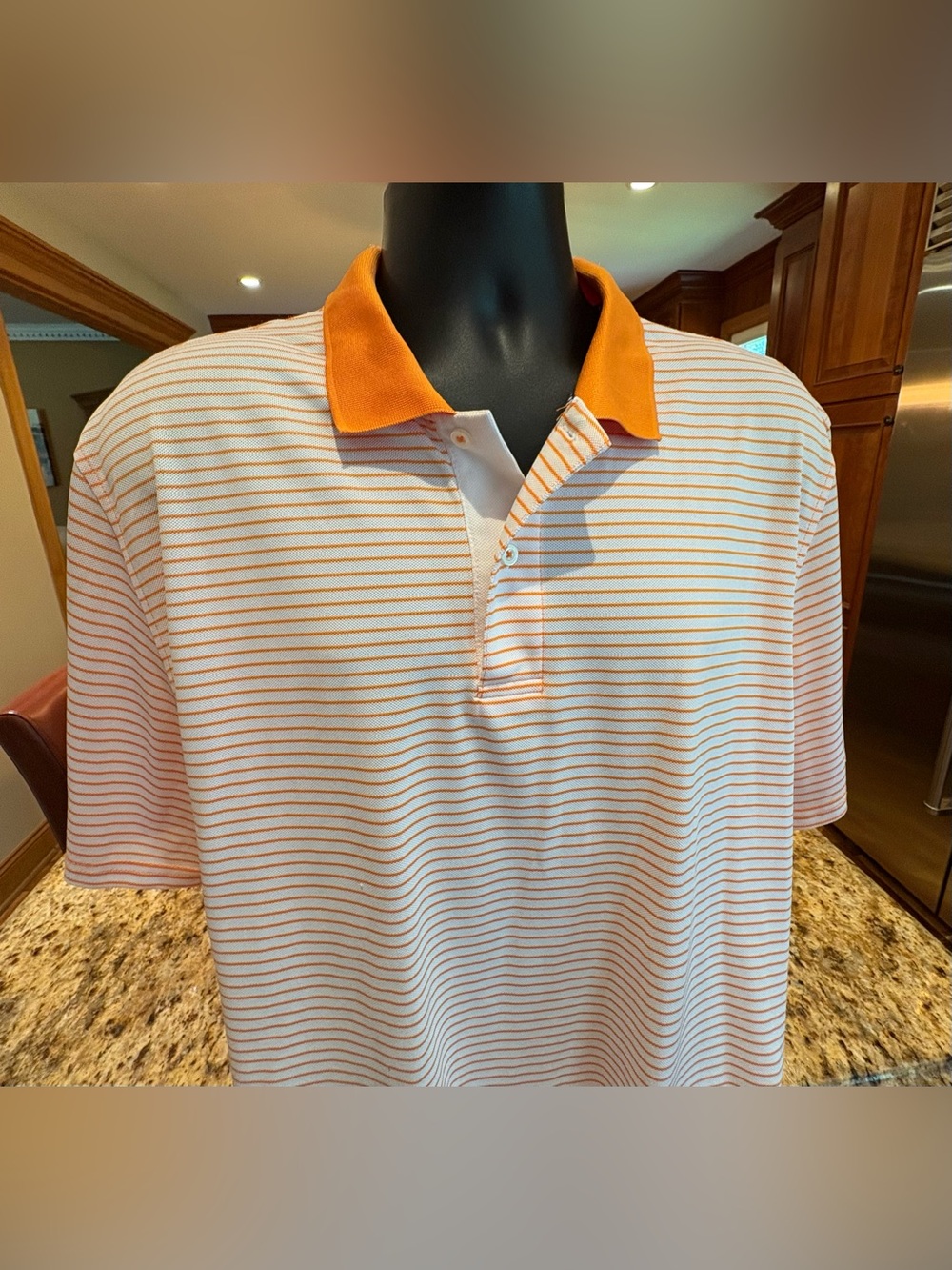 Southern Tide Men's White Polo with Orange Stripe & Orange Collar